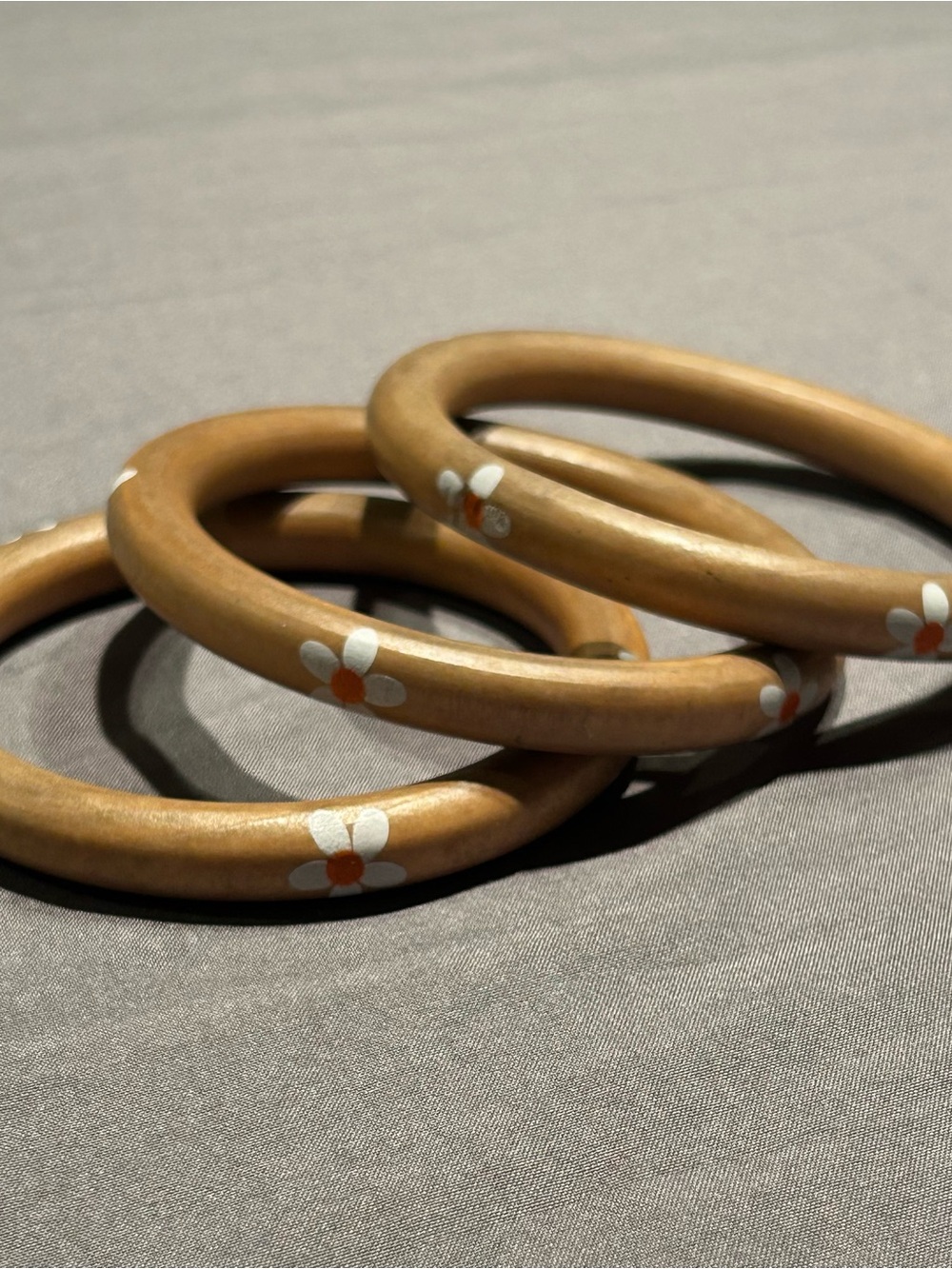 Cato Wooden Bangle Bracelets with Paint Flowers - Set of 3